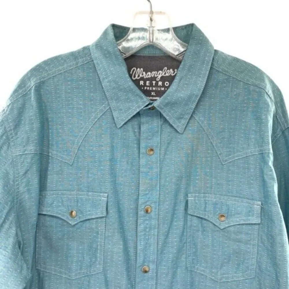 Wrangler Retro Pearl Snap Western Button Down Shirt Flap Pocket